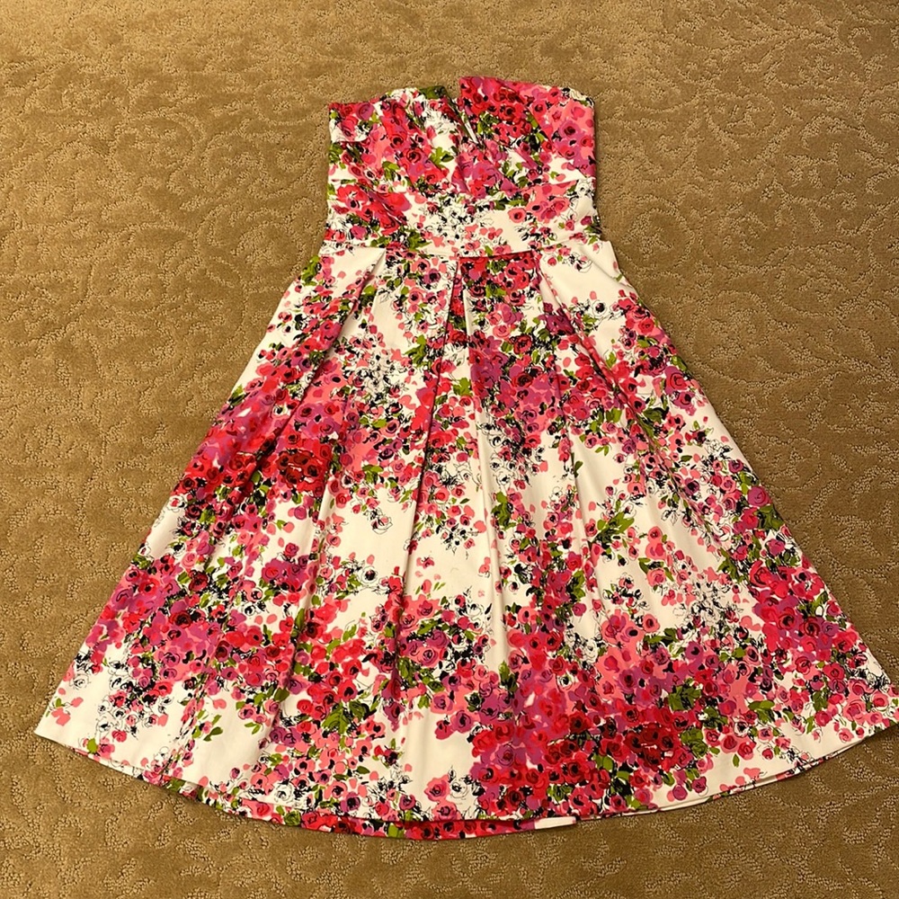 David Meister Pink Flower Full Skirt Strapless Dress Size 2